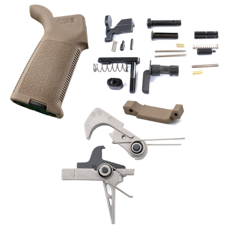 AT3 Tactical Enhanced Lower Parts Kit with Nickel Teflon Trigger - Flat Face - Flat Dark Earth