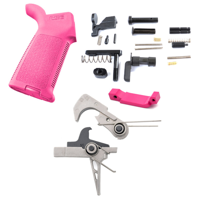 AT3 Tactical Enhanced Lower Parts Kit with Nickel Teflon Trigger - Flat Face - Pink