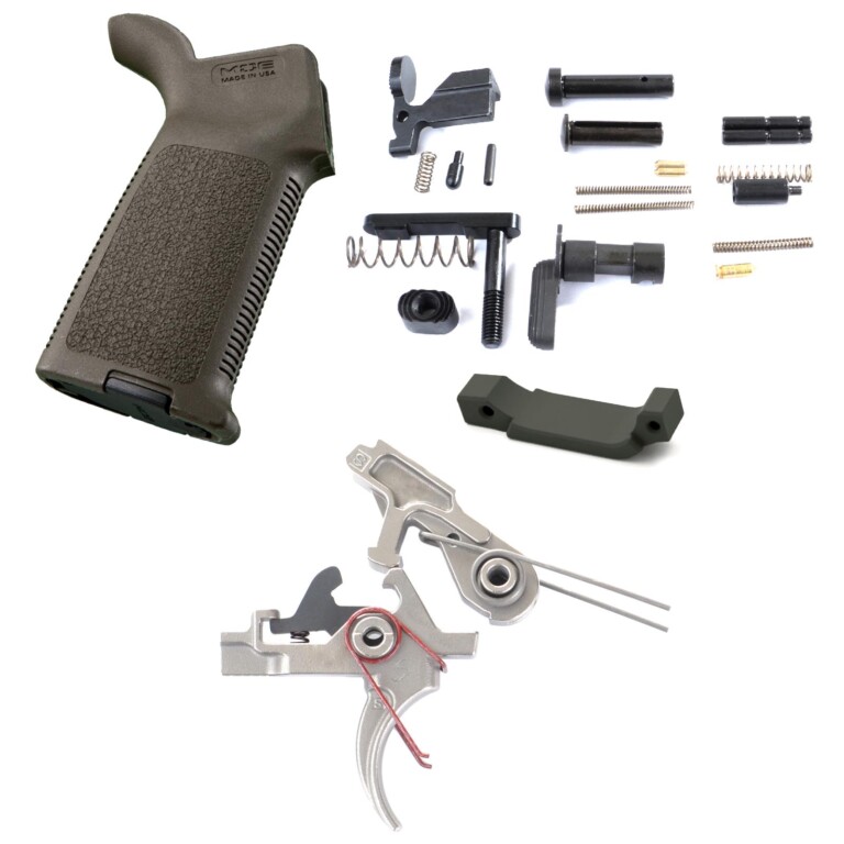AT3 Tactical Lower Parts Kit with 2 Stage Nickel Boron Trigger and Magpul MOE Grip - Curved Face - OD Green