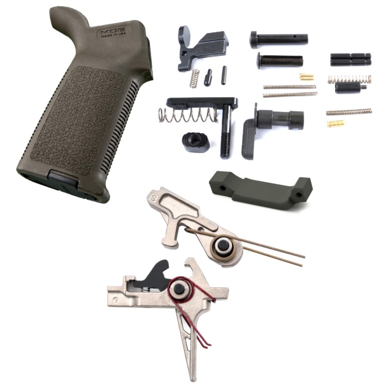 AT3 Tactical Lower Parts Kit with 2 Stage Nickel Boron Trigger and Magpul MOE Grip - Flat Face - OD Green