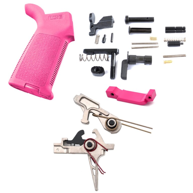 AT3 Tactical Lower Parts Kit with 2 Stage Nickel Boron Trigger and Magpul MOE Grip - Flat Face - Pink