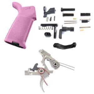 AT3 Tactical Lower Parts Kit with 2 Stage Nickel Boron Trigger and Magpul MOE Grip - Pink, With Trigger Guard