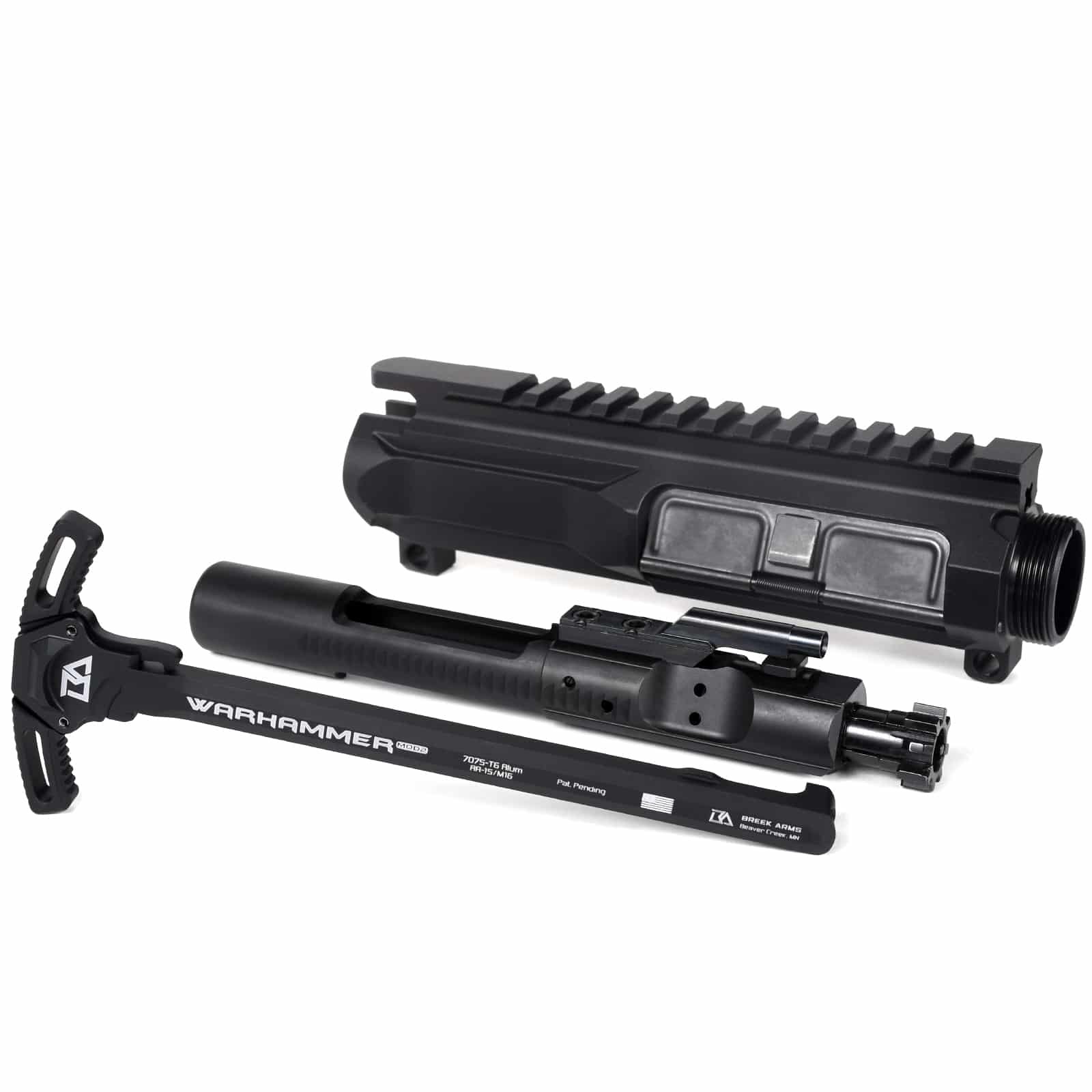 AT3 Upper Receiver Black + AT3 Bolt Carrier Group + Breek Arms Warhammer Charging Handle Kit for AR 15