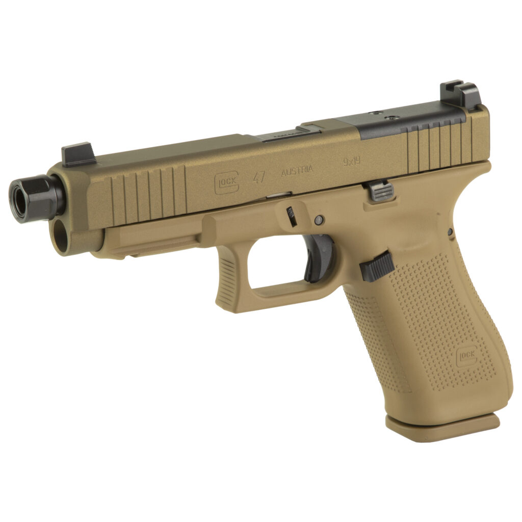 Glock G47X MOS Gen5 9mm Pistol – Threaded Barrel – Tan – 19 Round – 3 Magazines